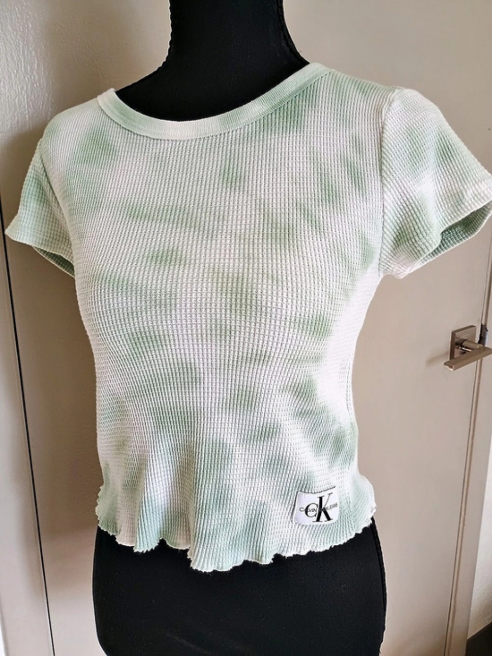 Calvin Klein Jeans Green & White Cotton Top Size Small Like New